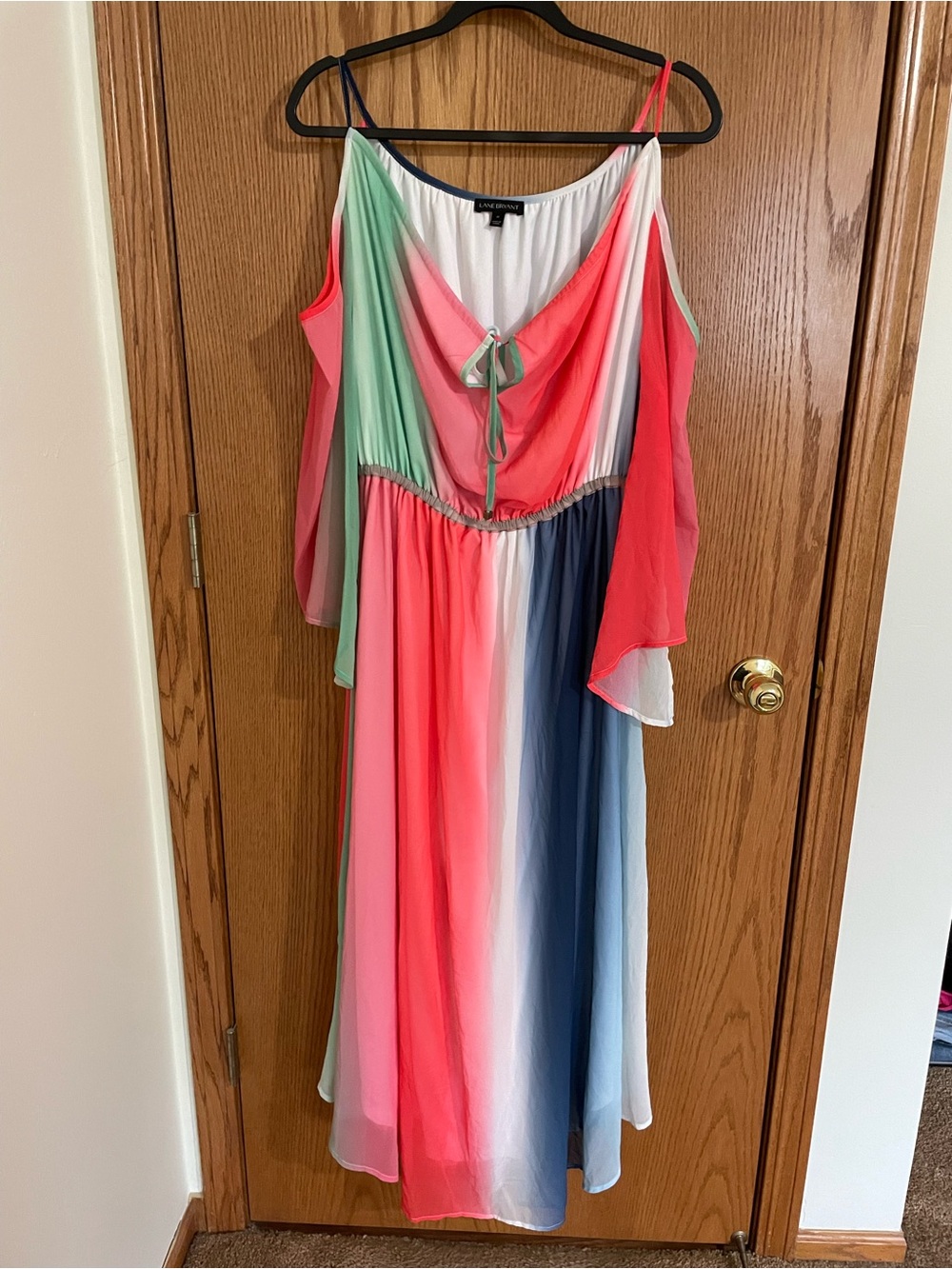 Lane Bryant Coral Multi-Color Cold-Shoulder Maxi Dress